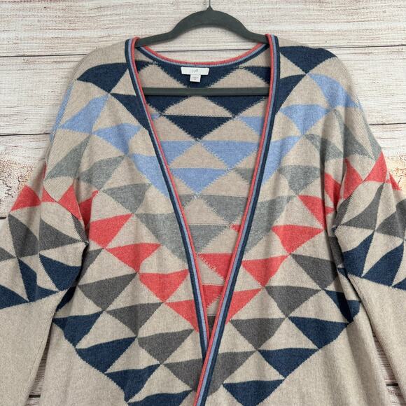 J. Jill Southwest Print Open Front Cardigan Sweater Womens Medium Beige Blue - Picture 3 of 13